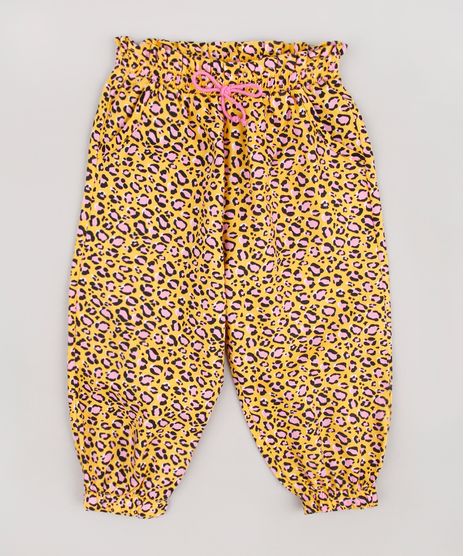 Calca-Infantil-Jogger-Estampada-Animal-Print-Onca-com-Laco-Amarela-9852941-Amarelo_1