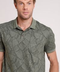 Polo-Masculina-Comfort-Fit-Estampada-de-Folhagem-com-Bolso-Manga-Curta-Verde-9739144-Verde_4