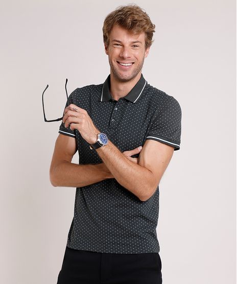 Polo-Masculina-Slim-Fit-Estampada-Mini-Print-de-Cruz-em-Piquet-Manga-Curta-Verde-Escuro-9722024-Verde_Escuro_1