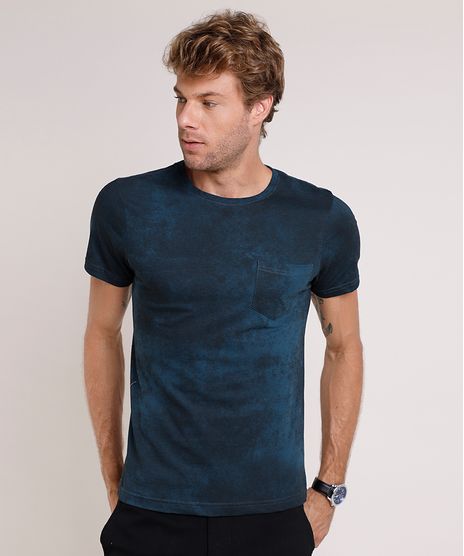 Camiseta-Masculina-Slim-Fit-Estampada-com-Bolso-Manga-Curta-Gola-Careca-Azul-Petroleo-9593439-Azul_Petroleo_1