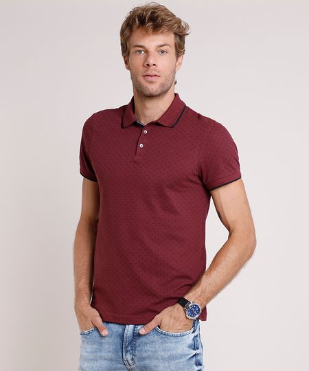 Polo-Masculina-Slim-Fit-Estampada-Mini-Print-em-Piquet-Manga-Curta-Vinho-9722026-Vinho_1
