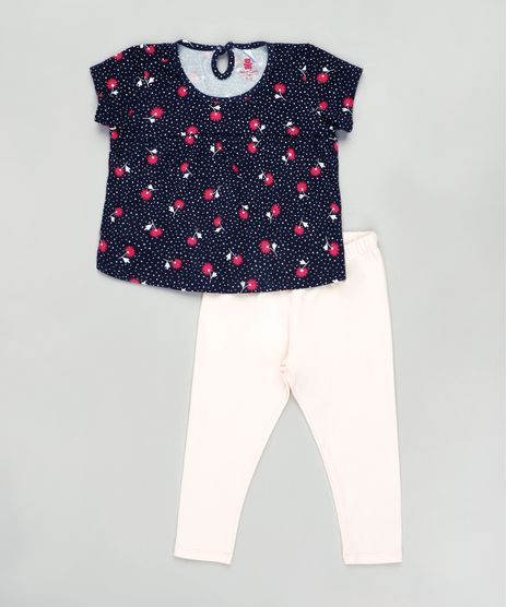 Conjunto-Infantil-de-Blusa-Estampada-Floral-Manga-Curta-Azul-Escuro---Calca-Legging-Rose-9858153-Rose_1