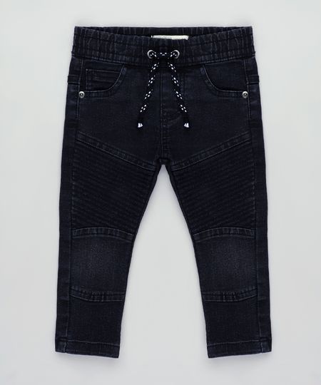 Calça Jeans Infantil em Moletom com Recortes Preta - 1 Menor preço em Calça Jeans Infantil em Moletom com Recortes Preta - 1