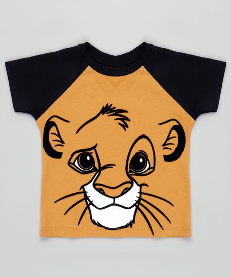 Camiseta-Infantil-Carnaval-Simba-O-Rei-Leao-Raglan-Manga-Curta-Mostarda-9838791-Mostarda_1