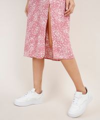 Saia-Feminina-Midi-Estampada-Floral-com-Fenda-Rosa-Escuro-9856522-Rosa_Escuro_4