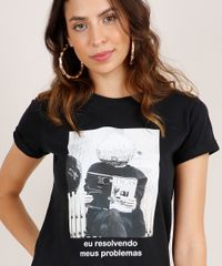 Blusa-Feminina--Eu-Resolvendo-Meus-Problemas--Manga-Curta-Decote-Redondo-Preta-9865470-Preto_4