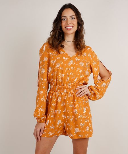 Macaquinho-Feminino-Open-Shoulder-Estampado-Floral-com-Botoes-Manga-Longa-Caramelo-9803835-Caramelo_1