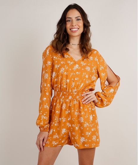 Macaquinho-Feminino-Open-Shoulder-Estampado-Floral-com-Botoes-Manga-Longa-Caramelo-9803835-Caramelo_1