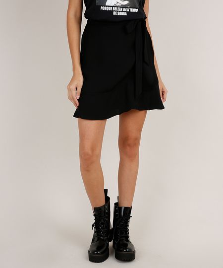 Saia-Feminina-Curta-Transpassada-com-Babado-e-Faixa-para-Amarrar-Preta-9803965-Preto_1