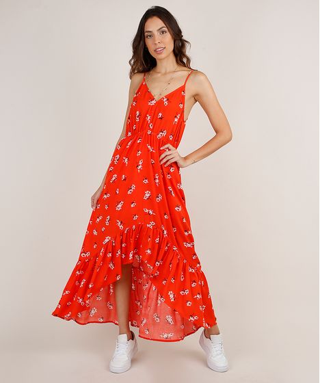 vestido floral laranja