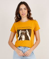 Blusa-Feminina--Quando-o-Assunto-----Manga-Curta-Decote-Redondo-Mostarda-9865468-Mostarda_1