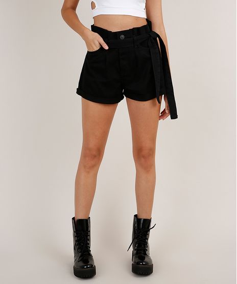 Short-de-Sarja-Feminino-Clochard-Cintura-Super-Alta-com-Faixa-para-Amarrar-Preto-9854726-Preto_1