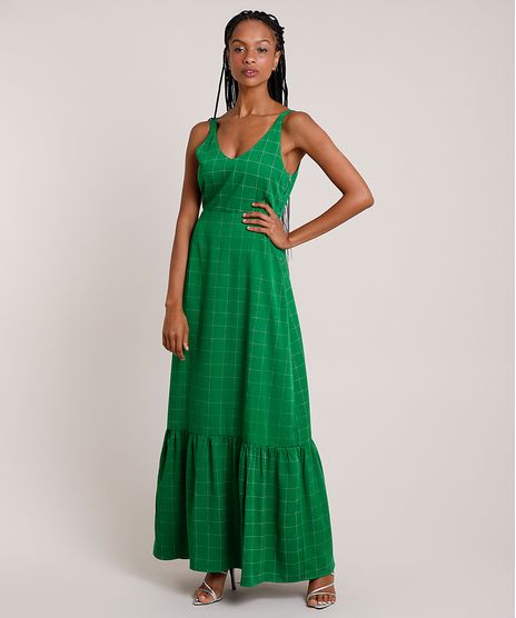 Vestido-Feminino-Mindset-Longo-Estampado-Quadriculado-com-Babado-Alca-Media-Verde-9910386-Verde_1