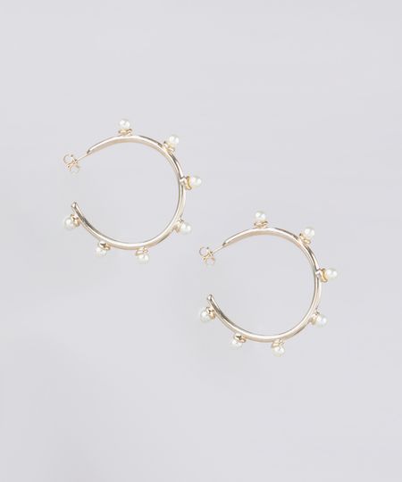 Brinco-Feminino-de-Argola-Folheado-com-Perolas-Dourado-9775039-Dourado_1