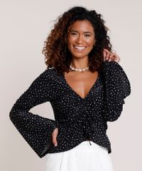 Blusa-Feminina-Cropped-Estampada-de-Estrelas-com-Amarracao-Manga-Sino-Decote-V-Preta-9871043-Preto_1