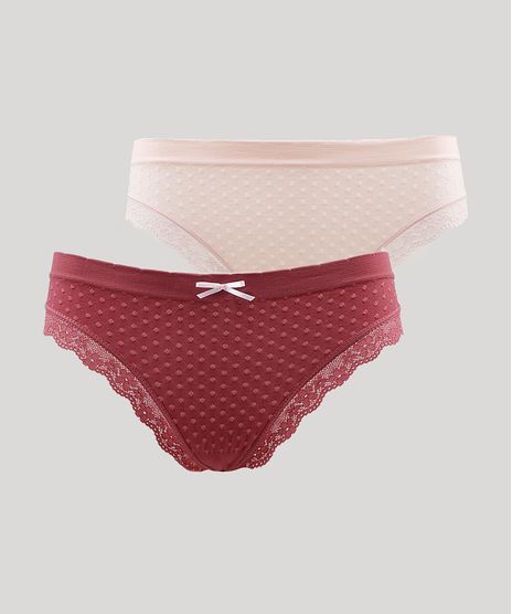 Kit-de-2-Calcinhas-Calecon-Sem-Costura-Texturizadas-de-Poa-com-Renda-Rosa-9825240-Rosa_1
