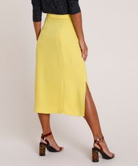 Saia-Feminina-Midi-com-Botoes-e-Faixa-para-Amarrar-Amarela-9684571-Amarelo_2