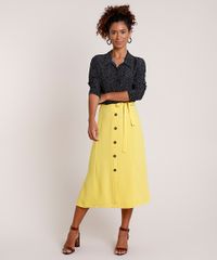 Saia-Feminina-Midi-com-Botoes-e-Faixa-para-Amarrar-Amarela-9684571-Amarelo_3