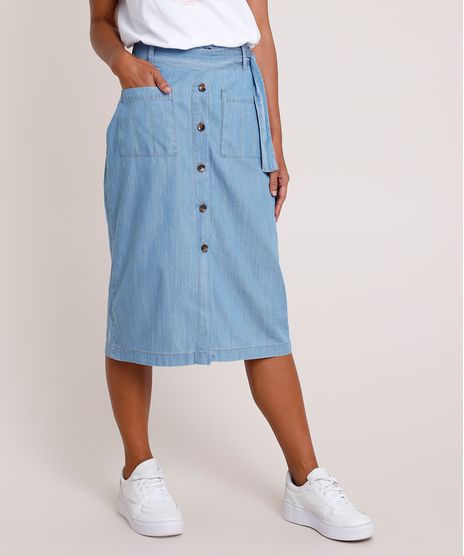 Saia-Jeans-Feminina-Midi-com-Botoes-e-Faixa-para-Amarrar-Azul-Claro-9887389-Azul_Claro_1