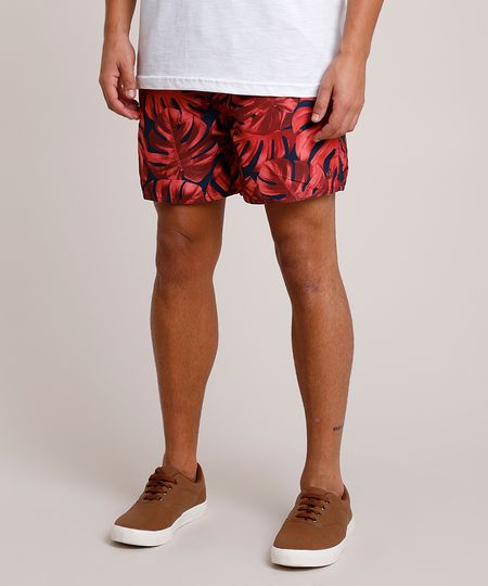 Short-Masculino-Estampado-de-Folhagem-com-Bolsos-e-Cordao-Vermelho-9788129-Vermelho_1