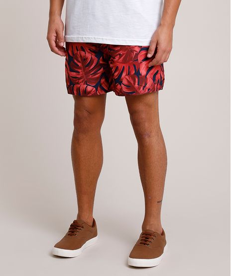 Short-Masculino-Estampado-de-Folhagem-com-Bolsos-e-Cordao-Vermelho-9788129-Vermelho_1