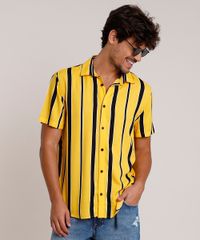 Camisa-Masculina-Tradicional-Listrada-Manga-Curta-Mostarda-9863311-Mostarda_1