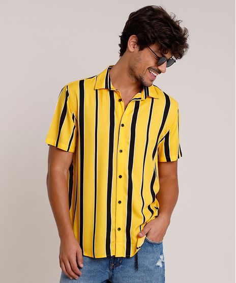 Camisa-Masculina-Tradicional-Listrada-Manga-Curta-Mostarda-9863311-Mostarda_1
