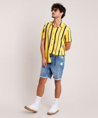 Camisa-Masculina-Tradicional-Listrada-Manga-Curta-Mostarda-9863311-Mostarda_3