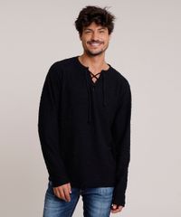 Bata-Masculina-em-Moletom-Flame-com-Amarracao-Manga-Longa-Gola-V-Preta-9847566-Preto_1