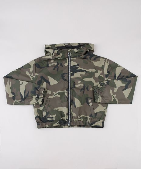 Jaqueta-Corta-Vento-Infantil-Estampada-Camuflada-com-Capuz-e-Ziper-de-Argola-Verde-Militar-9782707-Verde_Militar_1