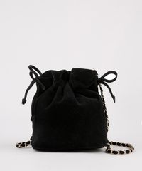 Bolsa-Feminina-Bucket-Transversal-Pequena-em-Veludo-com-Corrente-Preto-9484067-Preto_1