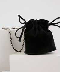 Bolsa-Feminina-Bucket-Transversal-Pequena-em-Veludo-com-Corrente-Preto-9484067-Preto_2