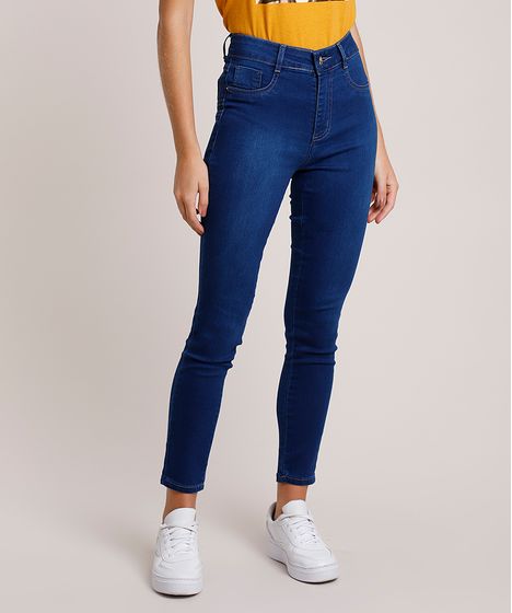 calça cintura alta azul escuro