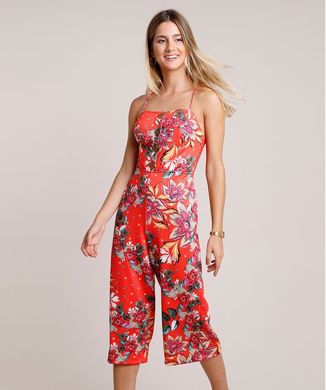 Macacao-Feminino-Pantacourt-Estampado-Floral-com-Botoes-Alca-Fina-Vermelho-9780553-Vermelho_1