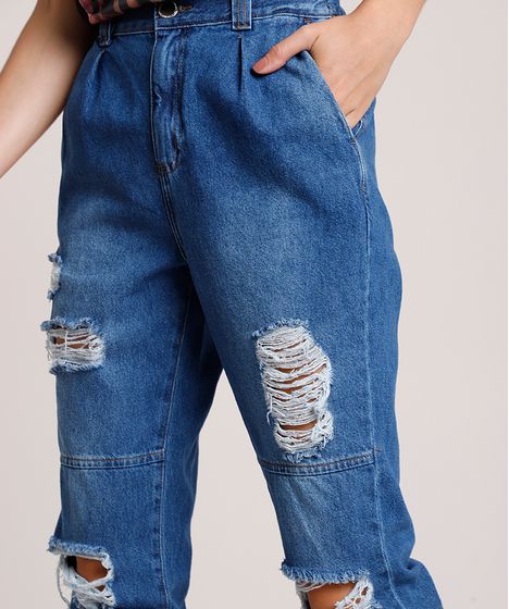 calça jeans cintura alta destroyed