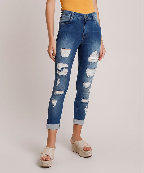 Calca-Jeans-Feminina-Sawary-Skinny-Cintura-Media-Cropped-Destroyed-Azul-Escuro-9941559-Azul_Escuro_1
