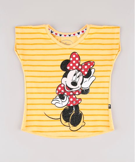 Blusa-Infantil-Minnie-com-Listras-e-Glitter-Manga-Curta-Mostarda-9878469-Mostarda_1