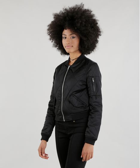 jaqueta preta matelasse feminina