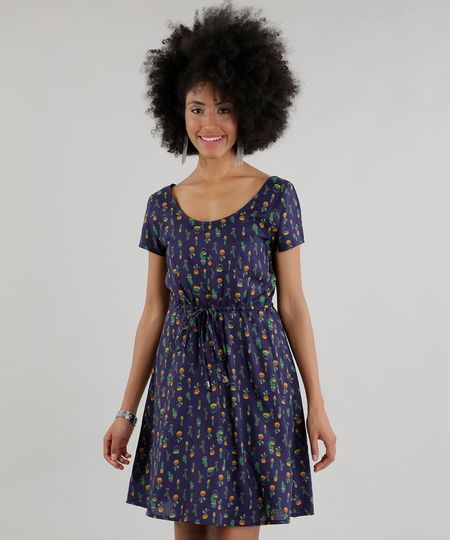 Vestido-Estampado-de-Abacaxi-Azul-Marinho-8501293-Azul_Marinho_1