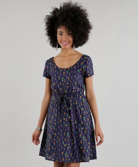 Vestido-Estampado-de-Abacaxi-Azul-Marinho-8501293-Azul_Marinho_1