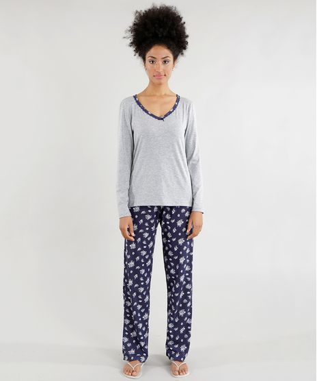 Pijama-com-Estampa-Floral-Cinza-Mescla-8592006-Cinza_Mescla_1
