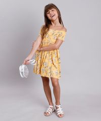 Vestido-Infantil-Estampado-Floral-com-Lastex-Manga-Curta-Mostarda-9676018-Mostarda_3