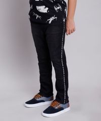 Calca-Jeans-Infantil-em-Moletom-com-Faixa-Lateral--Never-Give-Up--Preta-9846210-Preto_1