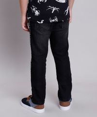 Calca-Jeans-Infantil-em-Moletom-com-Faixa-Lateral--Never-Give-Up--Preta-9846210-Preto_2