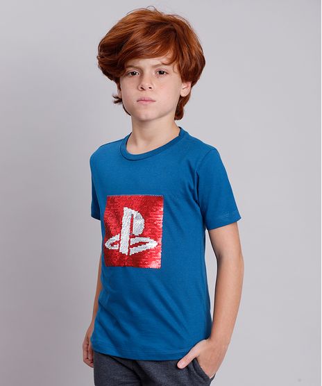 Camiseta-Infantil-PlayStation-com-Paete-Dupla-Face-Manga-Curta-Azul-9837949-Azul_1
