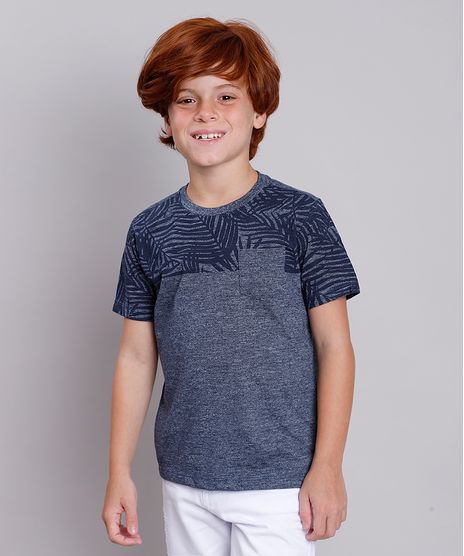 Camiseta-Infantil-com-Estampa-de-Folhagem-e-Bolso-Manga-Curta-Azul-Marinho-9758291-Azul_Marinho_1