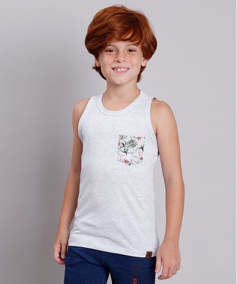 Regata-Infantil-com-Bolso-Estampado-de-Folhagens--Cinza-Mescla-Claro-9758984-Cinza_Mescla_Claro_1