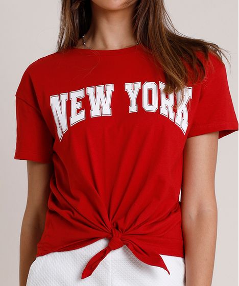 Blusa Feminina New York Com No Manga Curta Decote Redondo