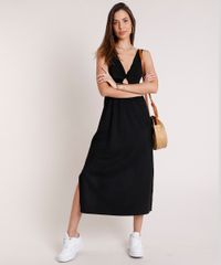 Vestido-Feminino-Midi-em-Suede-com-Abertura-e-Fenda-Decote-V-Alca-Media-Preto-9880599-Preto_3