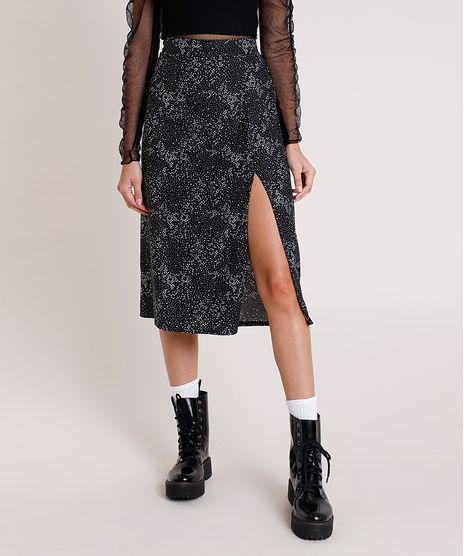Saia-Feminina-Midi-Estampada-de-Respingo-com-Fenda-Preta-9856525-Preto_1